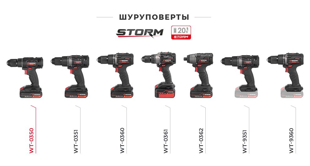 Модельный ряд шуруповертов STORM 20В