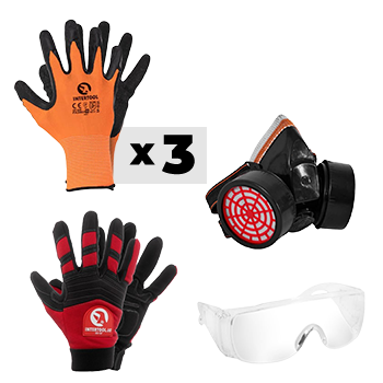 Перчатки, респиратор, очки