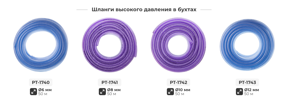 Лінійка шлангів в бухтах