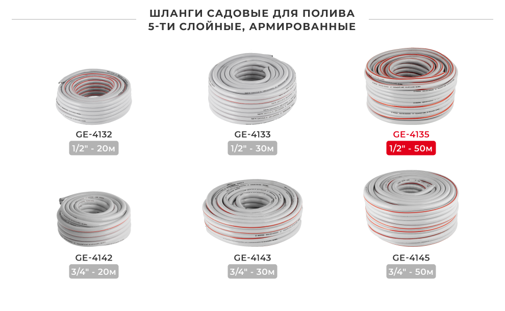 Лінійка шлангів в бухтах 5-ти шарових